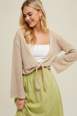 Taupe Open Knit Sweater Self-Tie Cardigan