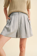 Mint Pleated Shorts With Pockets