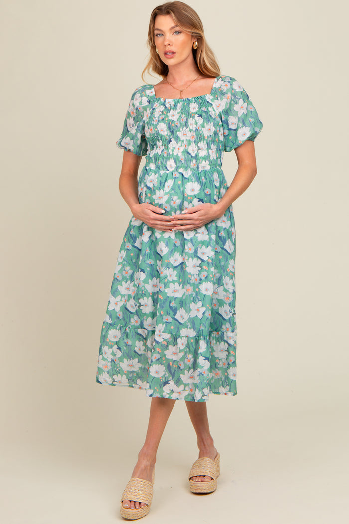 Jade Floral Smocked Maternity Midi Dress