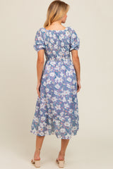 Periwinkle Floral Smocked Midi Dress