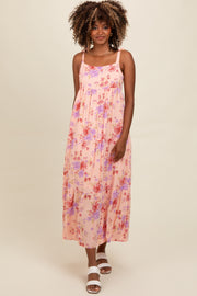 Peach Floral Tie Strap Maxi Dress