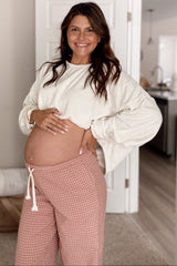 Pink Drawstring Checker Plaid Maternity Pants