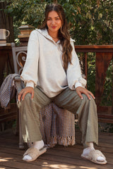 Olive Drawstring Checker Plaid Maternity Pants