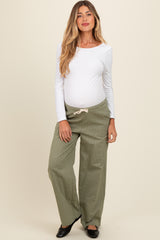 Olive Drawstring Checker Plaid Maternity Pants