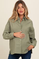 Olive Checker Plaid Button Down Maternity Shirt