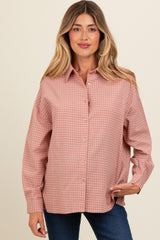 Pink Checker Plaid Button Down Maternity Shirt