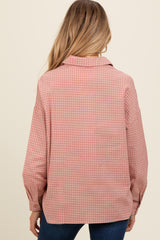 Pink Checker Plaid Button Down Maternity Shirt