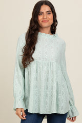 Mint Green Lace Ruffled Neck Top