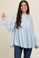 Light Blue Lace Ruffled Neck Maternity Top