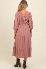 Mauve Embroidered Tiered Maternity Midi Dress