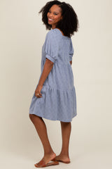 Blue Jacquard Tiered Dress