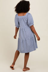 Blue Jacquard Tiered Dress