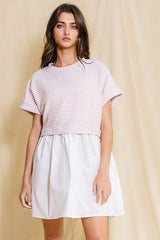 Ivory Pink Stripe Top Contrast Poplin Dress