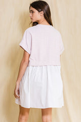 Ivory Pink Stripe Top Contrast Poplin Dress