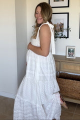 White Embroidered Eyelet Lace Maternity Maxi Dress