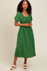 Forest Green Smocked Midi Dress