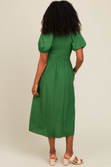 Forest Green Smocked Midi Dress