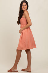 Salmon Textured Smocked Dress
