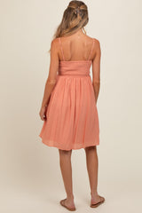 Salmon Textured Smocked Maternity Dress