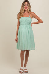 Light Olive Textured Smocked Maternity Dress