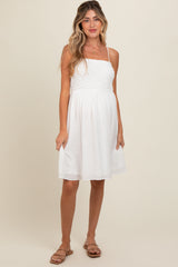 White Textured Smocked Maternity Dress