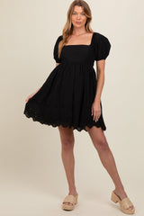 Black Eyelet Lace Puff Sleeve Maternity Dress