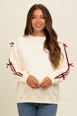 Cream Velvet Bow Accent Maternity Sweatshirt