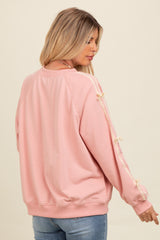 Light Pink Velvet Bow Accent Sweatshirt