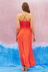 Hot Coral Textured Woven Maxi Dress