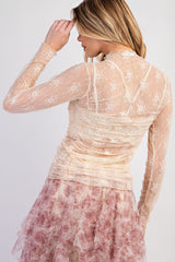 Ivory Ruched Sheer Lace Top