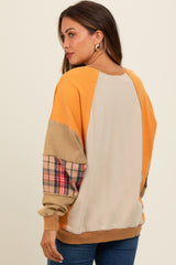 Peach Colorblock Plaid Dolman Sleeve Maternity Pullover