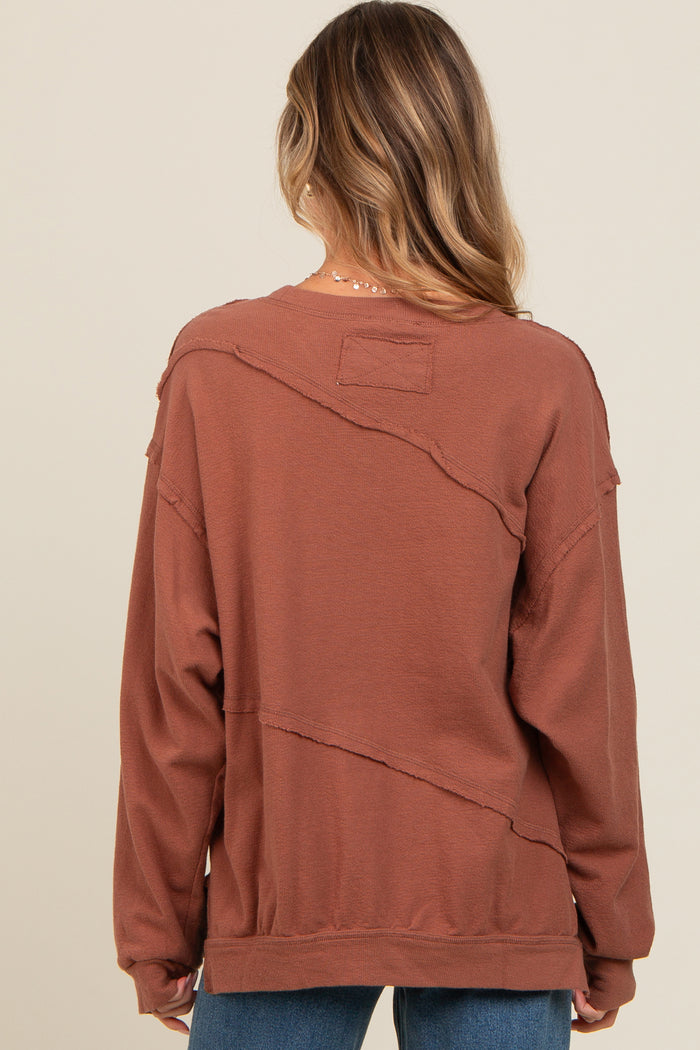 Brown Exposed Seam Dolman Sleeve Sweatshirt