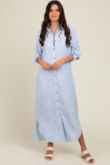 Light Blue Striped Button Down Maxi Dress