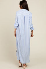 Light Blue Striped Button Down Maxi Dress