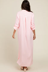 Pink Striped Button Down Maxi Dress