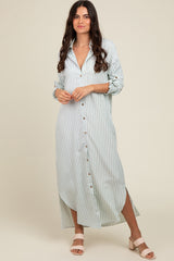 Light Olive Striped Button Down Maxi Dress