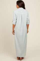 Light Olive Striped Button Down Maternity Maxi Dress