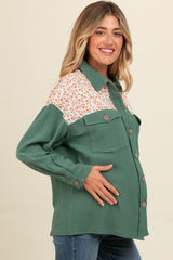 Olive Colorblock Floral Maternity Button Down