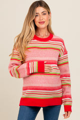 Coral Multi Stripe Crew Neck Maternity Sweater