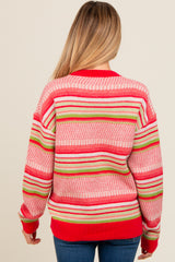 Coral Multi Stripe Crew Neck Maternity Sweater