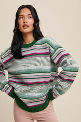 Green Multi Stripe Crew Neck Maternity Sweater