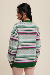 Green Multi Stripe Crew Neck Sweater