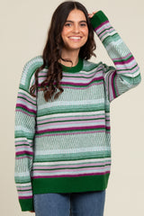 Green Multi Stripe Crew Neck Sweater