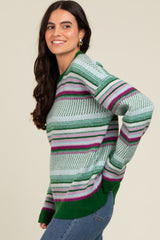 Green Multi Stripe Crew Neck Sweater