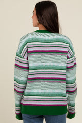 Green Multi Stripe Crew Neck Sweater