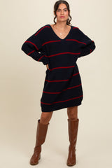 Navy Striped Oversized Maternity Sweater Dress