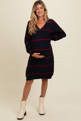 Navy Striped Oversized Maternity Sweater Dress