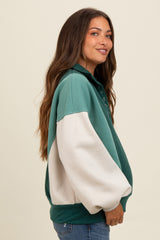 Forest Green Colorblock Snap Button Maternity Polo Sweatshirt