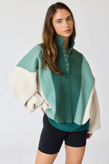 Forest Green Colorblock Snap Button Maternity Polo Sweatshirt