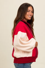 Red Colorblock Snap Button Maternity Polo Sweatshirt